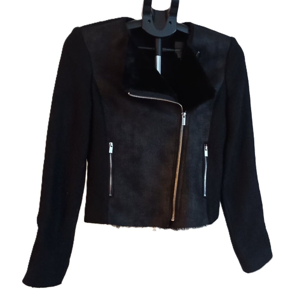 ZARA Black Faux Suede & Faux Fur Baddie Moto Jacket Mixed Media Women’s XS